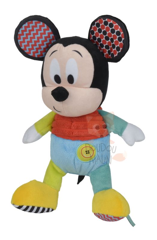  peluche mickey souris rouge bleu jaune bouton 